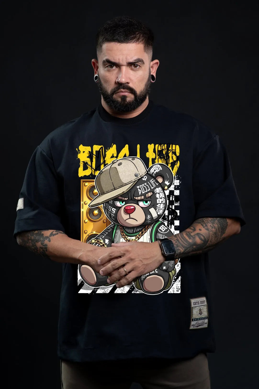 Camiseta Oversized Boss Life Rap Bear