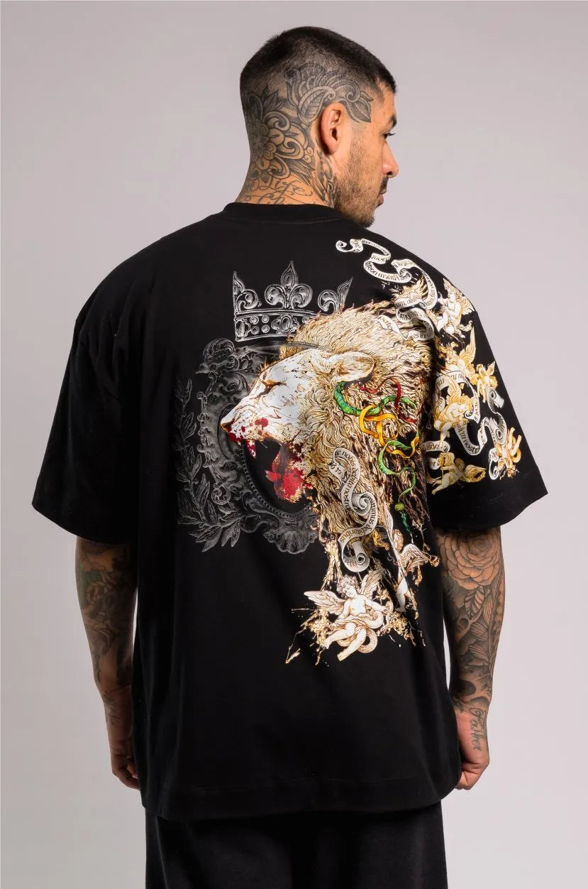 Camiseta Oversized Boss Life Golden Roar Frente  e Costas