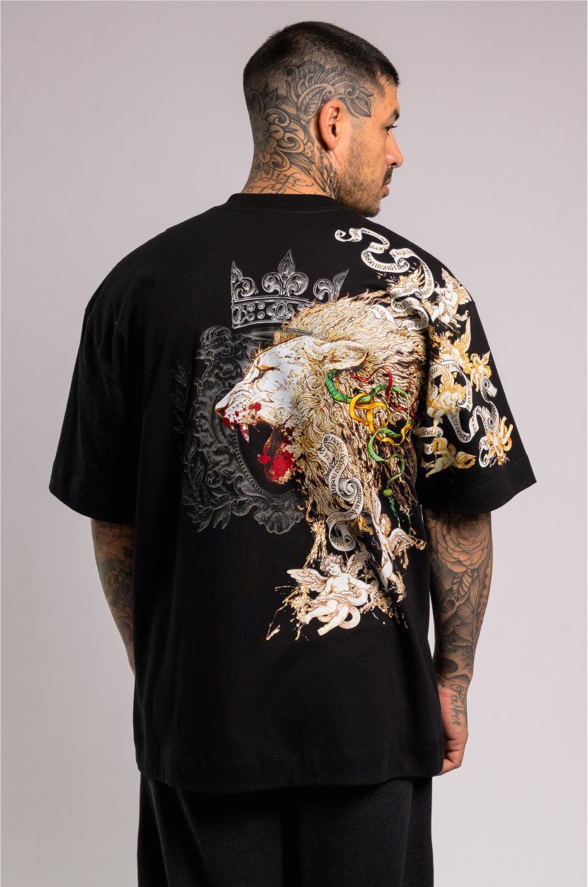Camiseta Oversized Boss Life Golden Roar Frente  e Costas