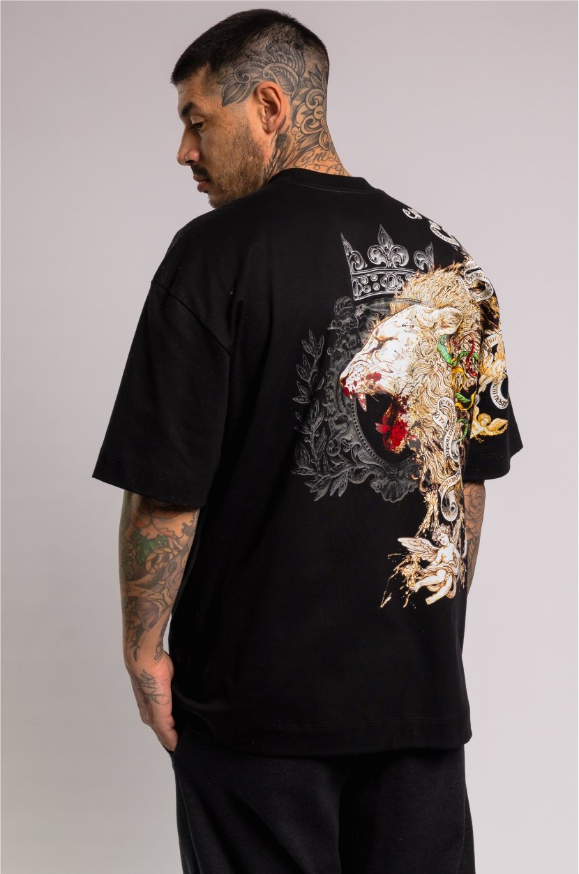 Camiseta Oversized Boss Life Golden Roar Frente  e Costas