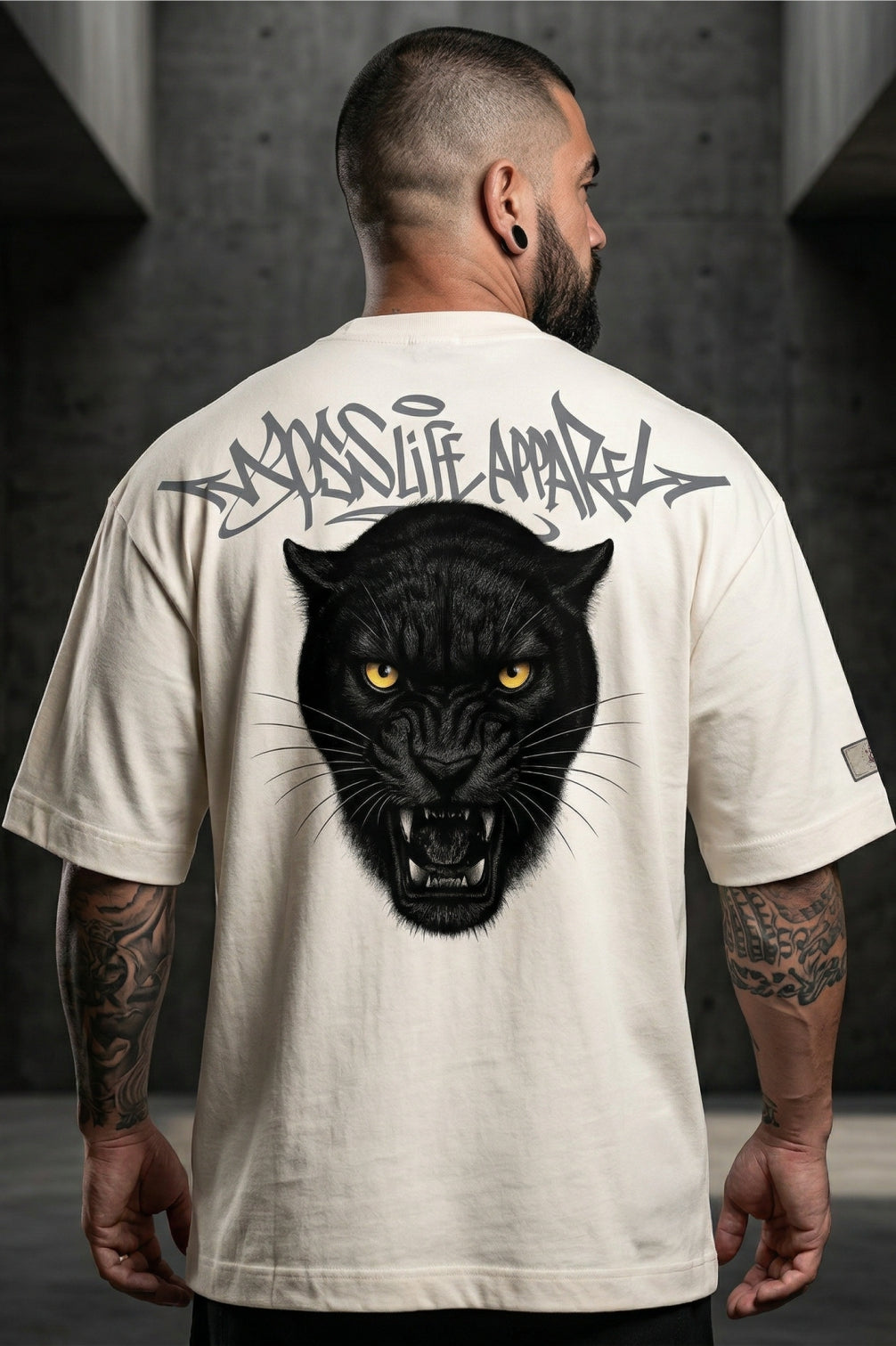 Camiseta Oversized Black Panther Boss Life (Frente e Costas)