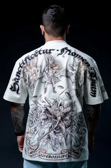 Camiseta Oversized Arcanjos Bl Faith Frente e Costas