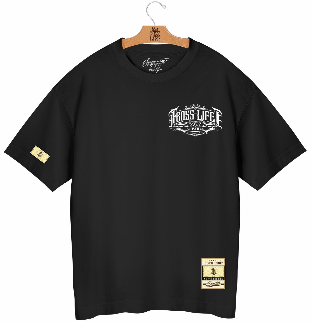 Camiseta Oversized Boss Life Signature Scroll – Frente e Costas