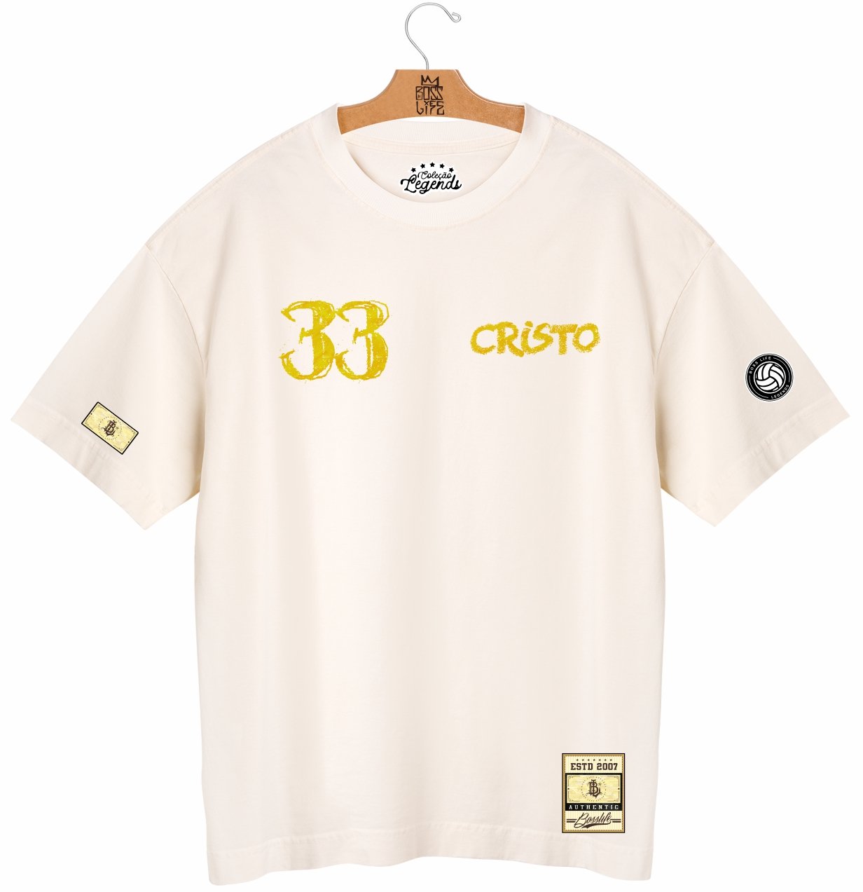 Camiseta Oversized Legends Deus é Brasileiro 33 Frente e Costas
