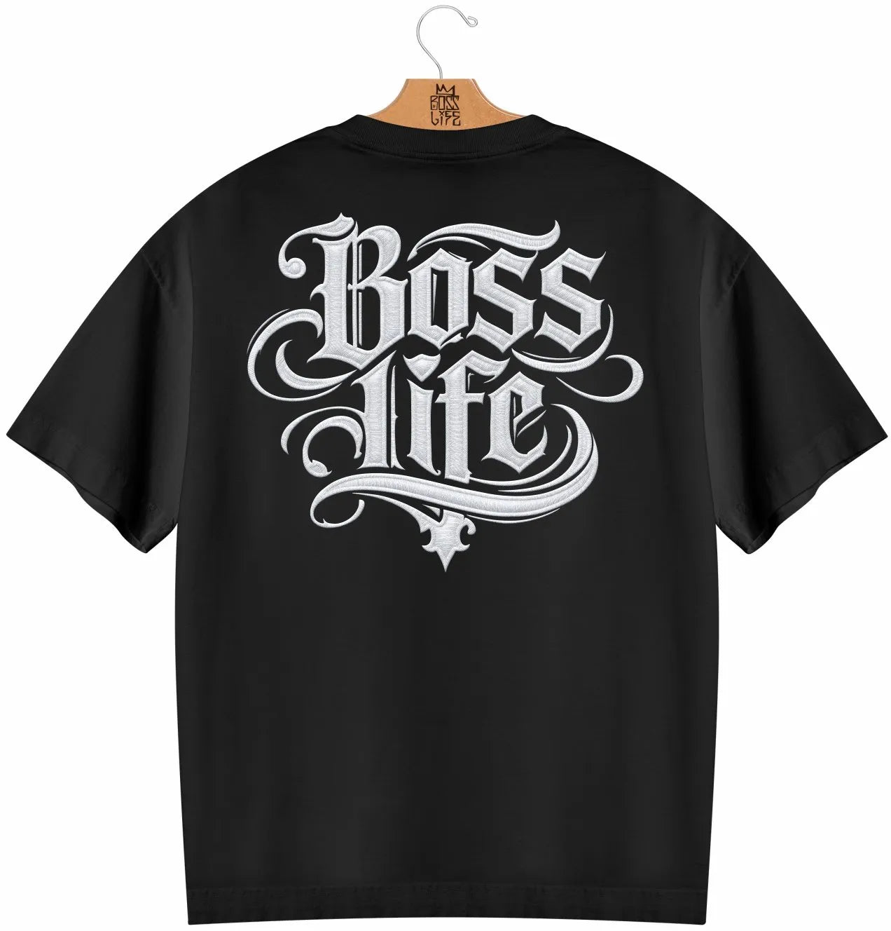 Camiseta Oversized  Boss Life Signature Bold 3 Frente e Costas