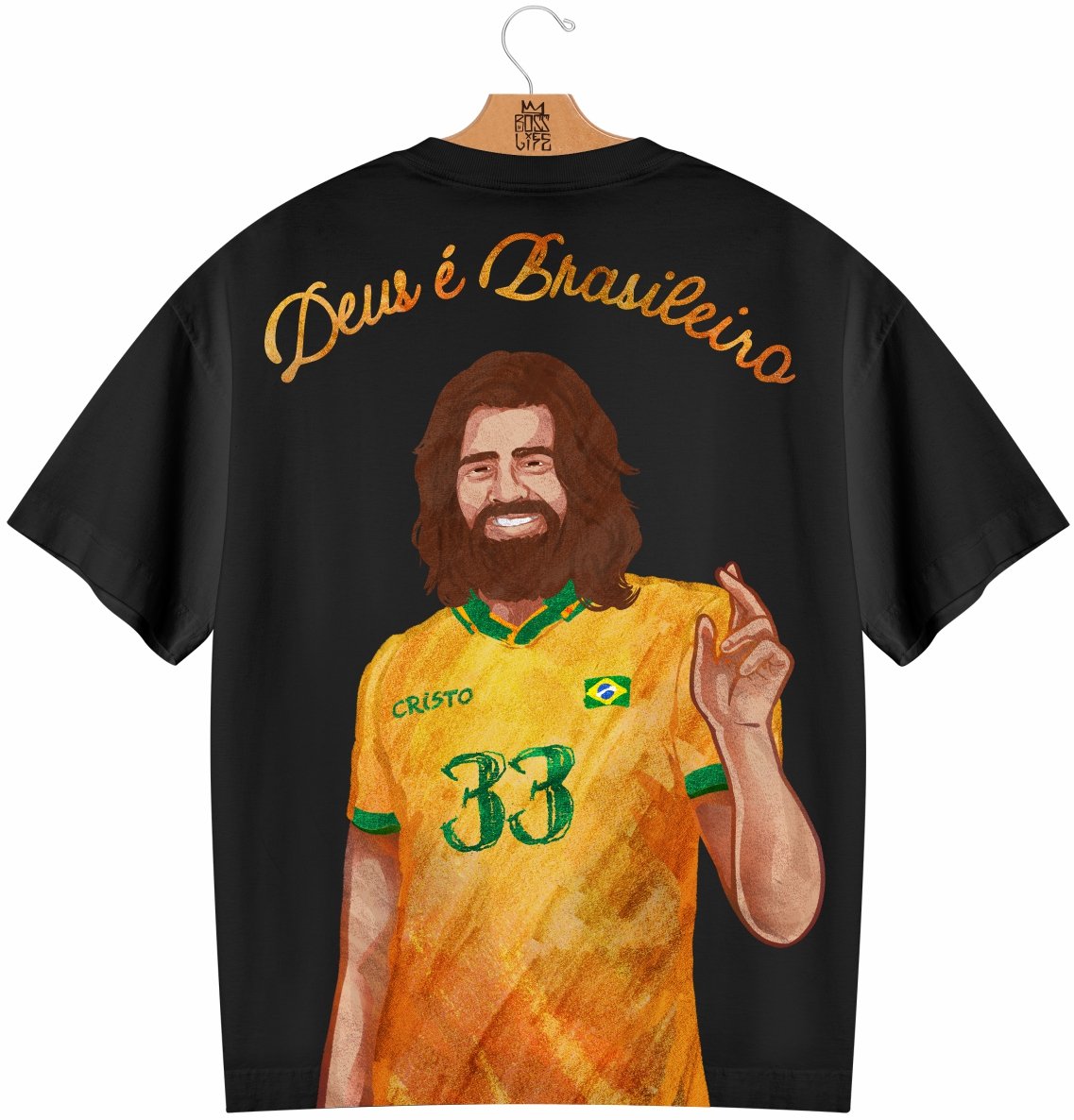 Camiseta Oversized Legends Deus é Brasileiro 33 Frente e Costas