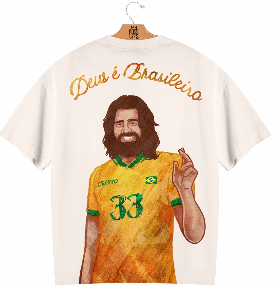 Camiseta Oversized Legends Deus é Brasileiro 33 Frente e Costas