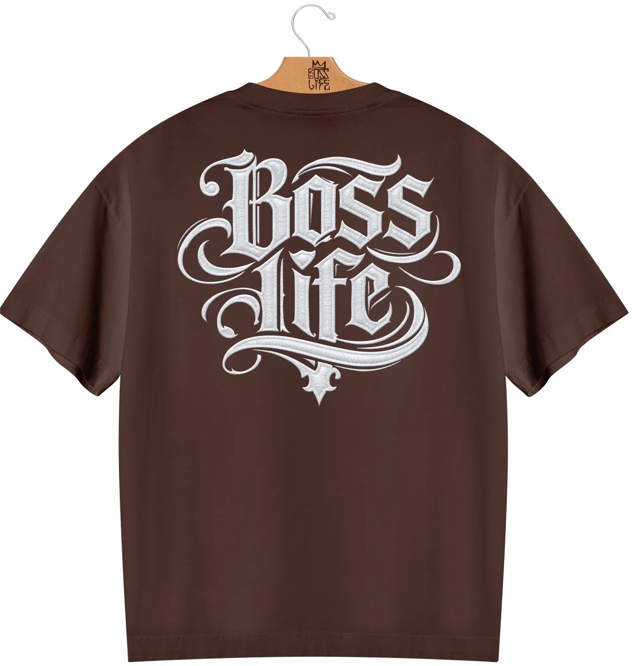 Camiseta Oversized  Boss Life Signature Bold 3 Frente e Costas