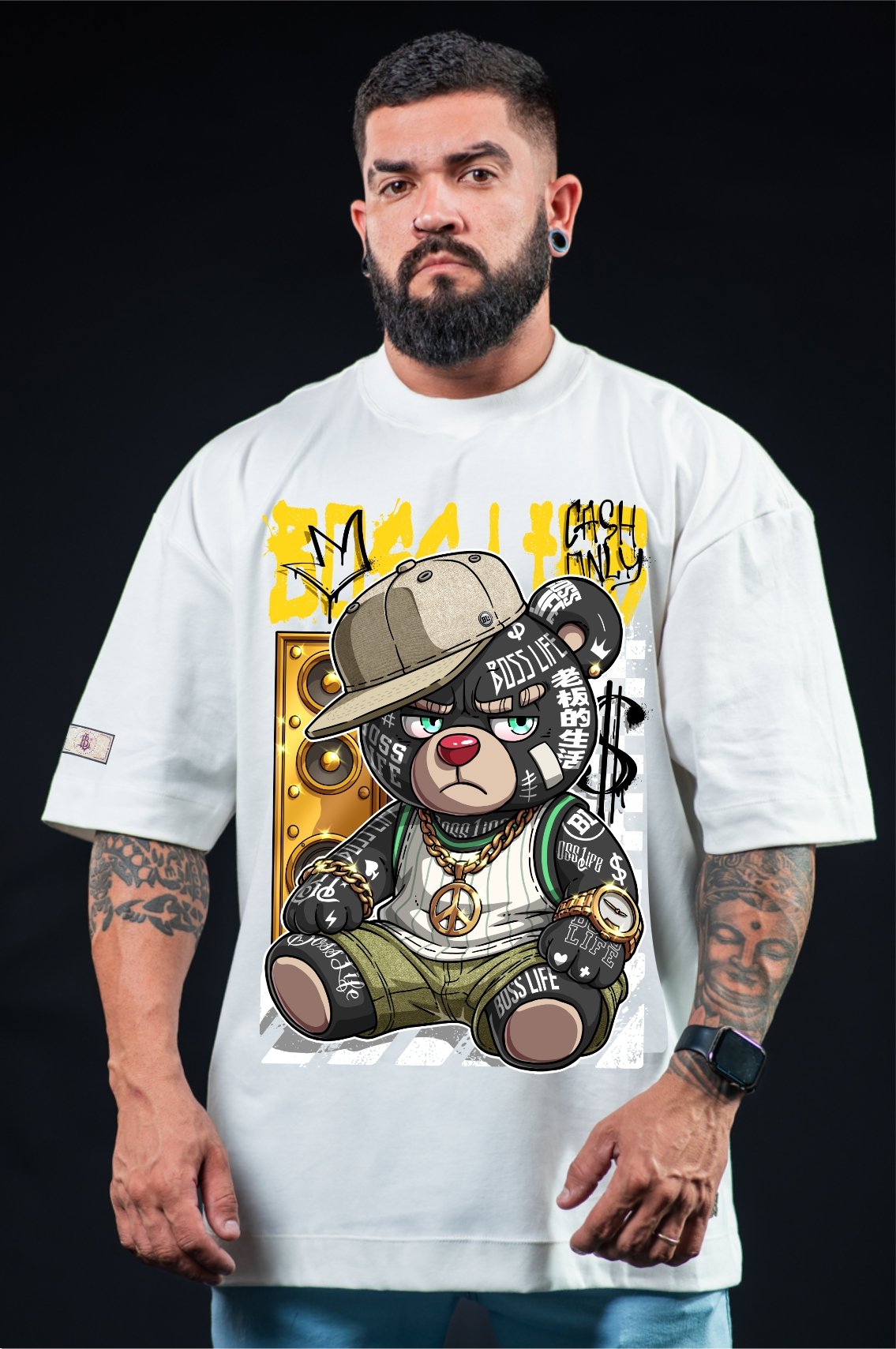 Camiseta Oversized Boss Life Rap Bear