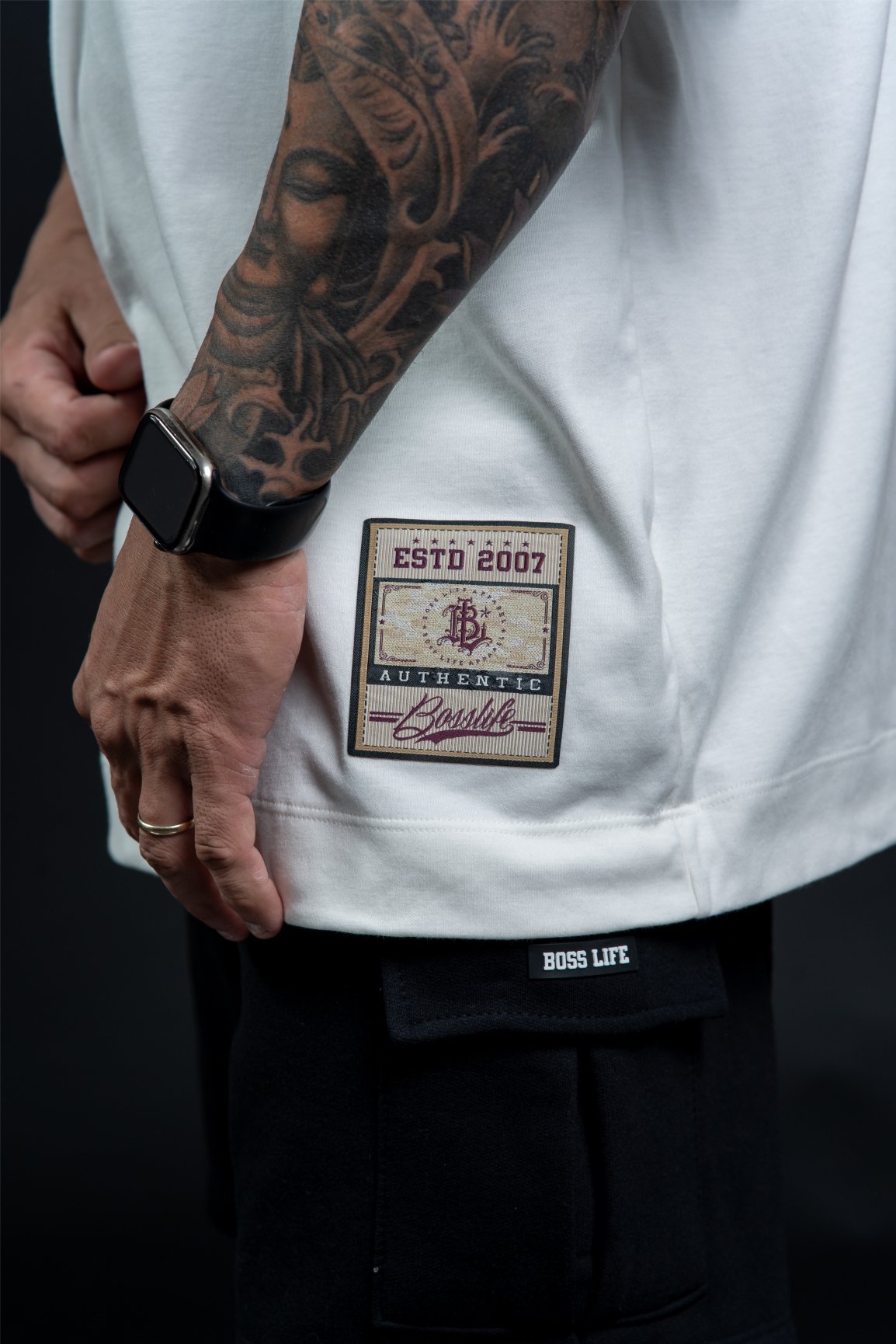 Camiseta Oversized Boss Life Rap Bear Frente e Costas