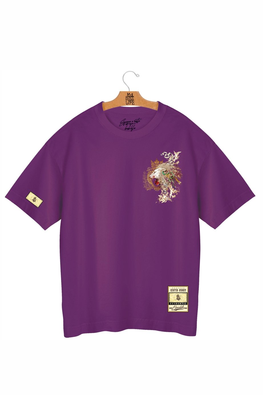 Camiseta Oversized Boss Life Golden Roar Frente  e Costas