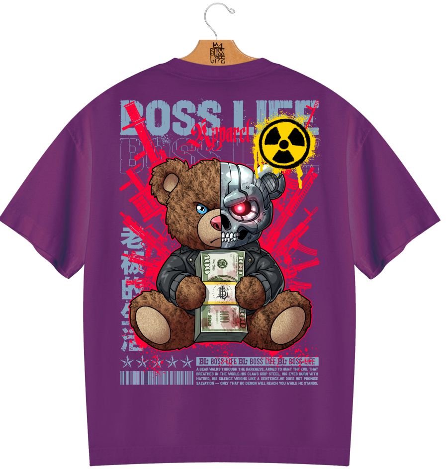 Camiseta Oversized Boss Life Teddy Cyber 3 Frente e Costas