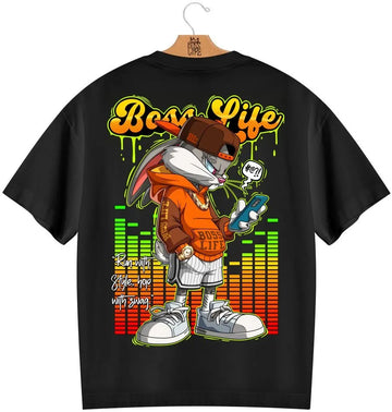 Camiseta Oversized Boss Life Bunny 3 Frente e Costas