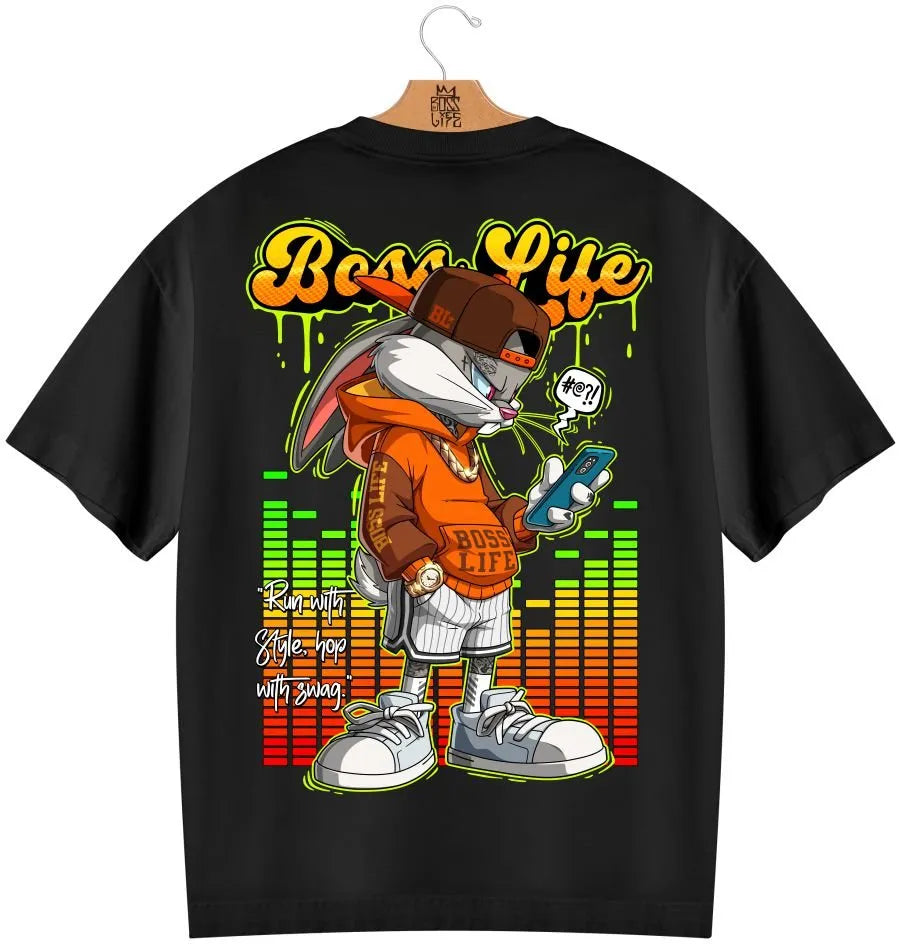 Camiseta Oversized Boss Life Bunny 3 Frente e Costas