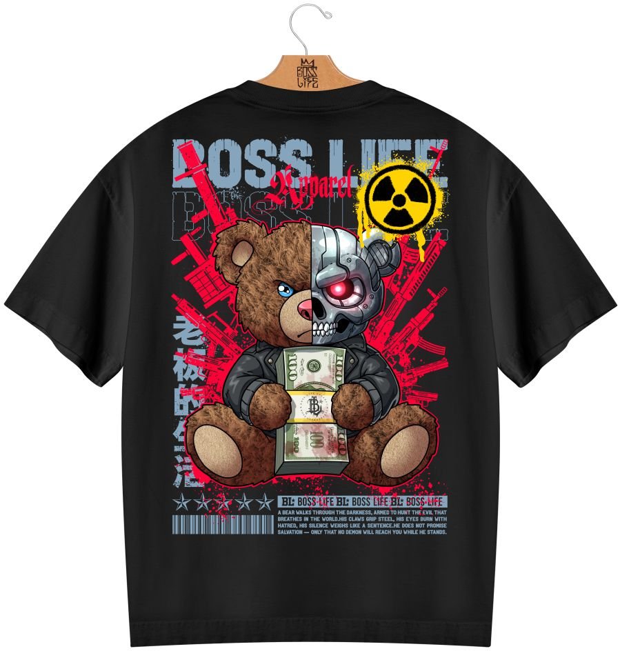 Camiseta Oversized Boss Life Teddy Cyber 3 Frente e Costas