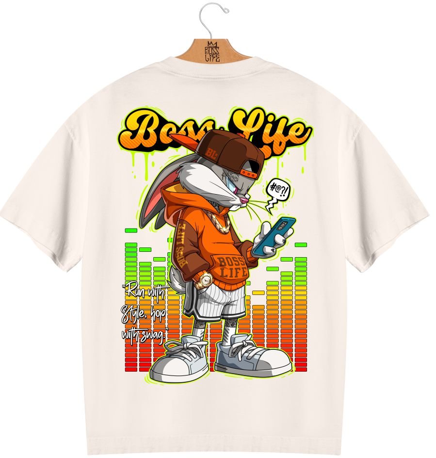 Camiseta Oversized Boss Life Bunny 3 Frente e Costas