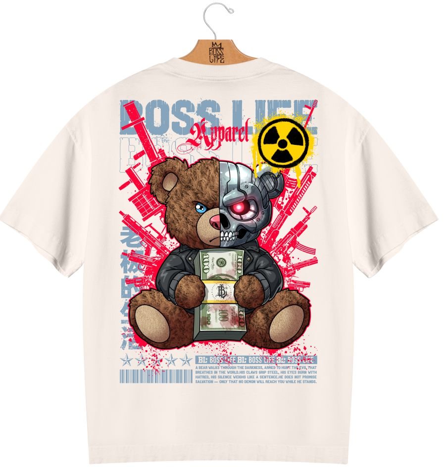 Camiseta Oversized Boss Life Teddy Cyber 3 Frente e Costas