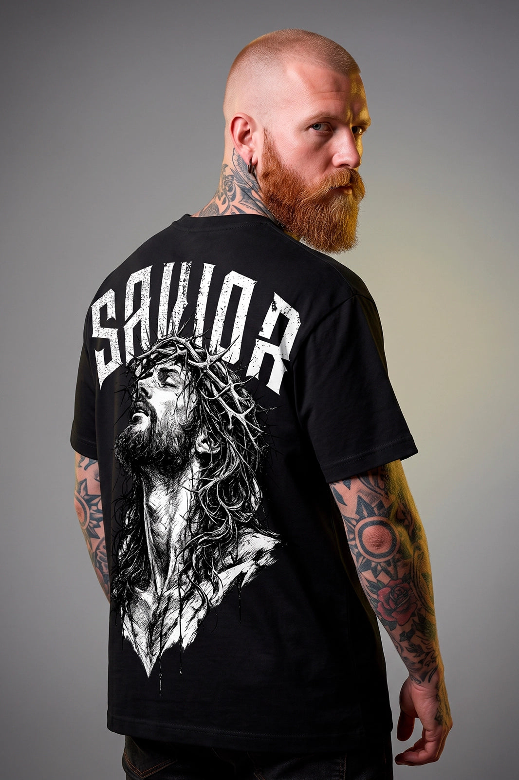 Camiseta Oversized Savior Boss Life Faith Frente e Costas