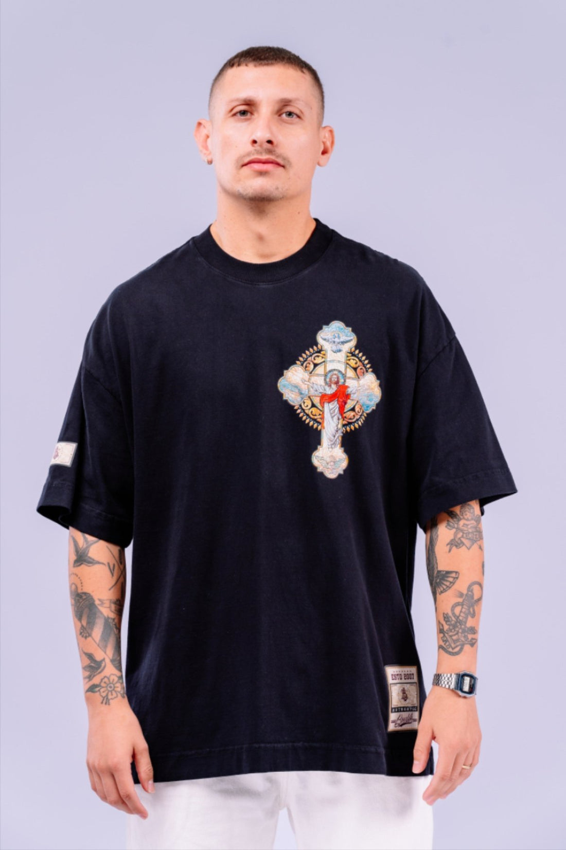 Camiseta Oversized Cristo Bl Faith Frente e Costas