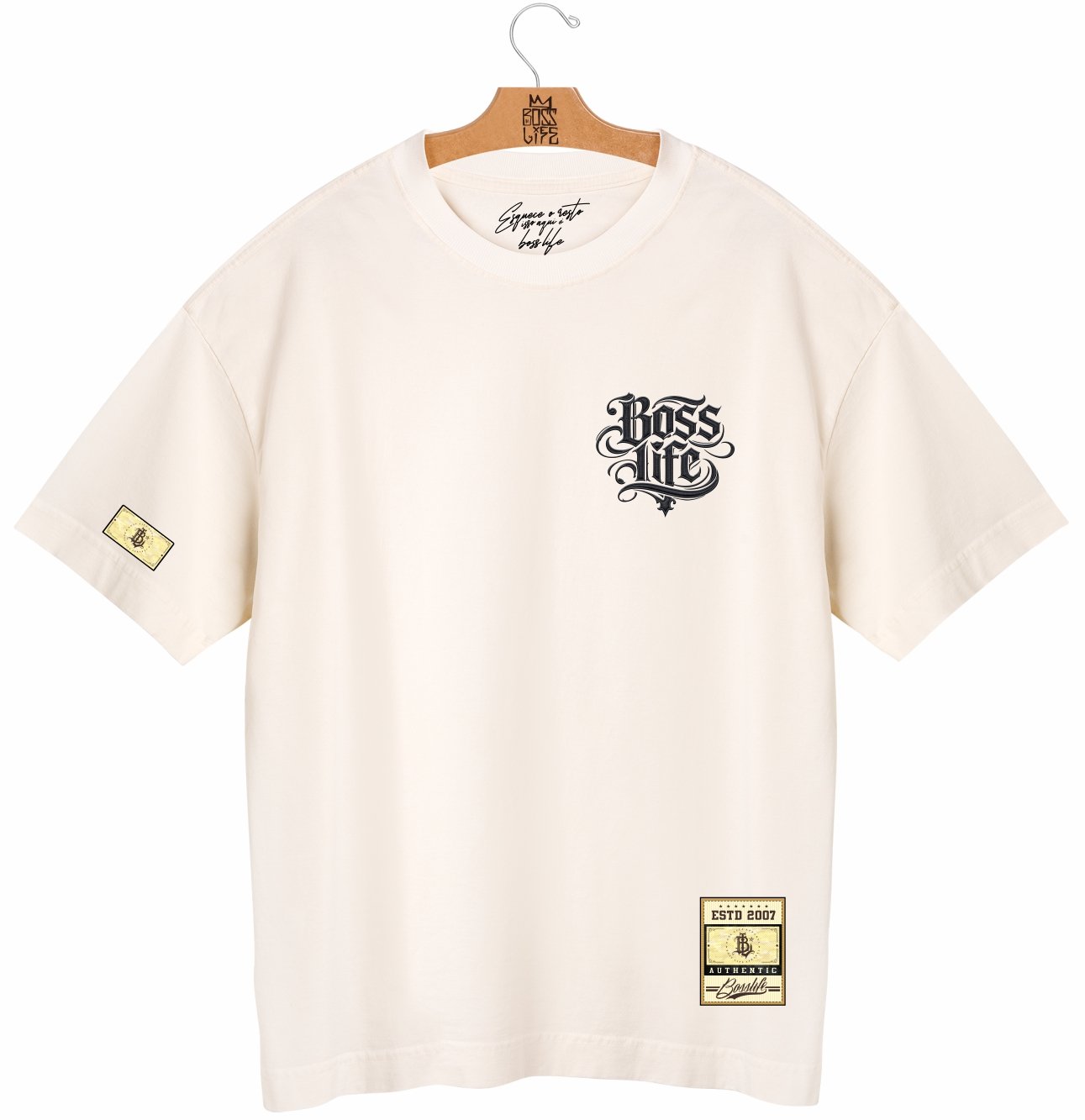 Camiseta Oversized  Boss Life Signature Bold 3 Frente e Costas