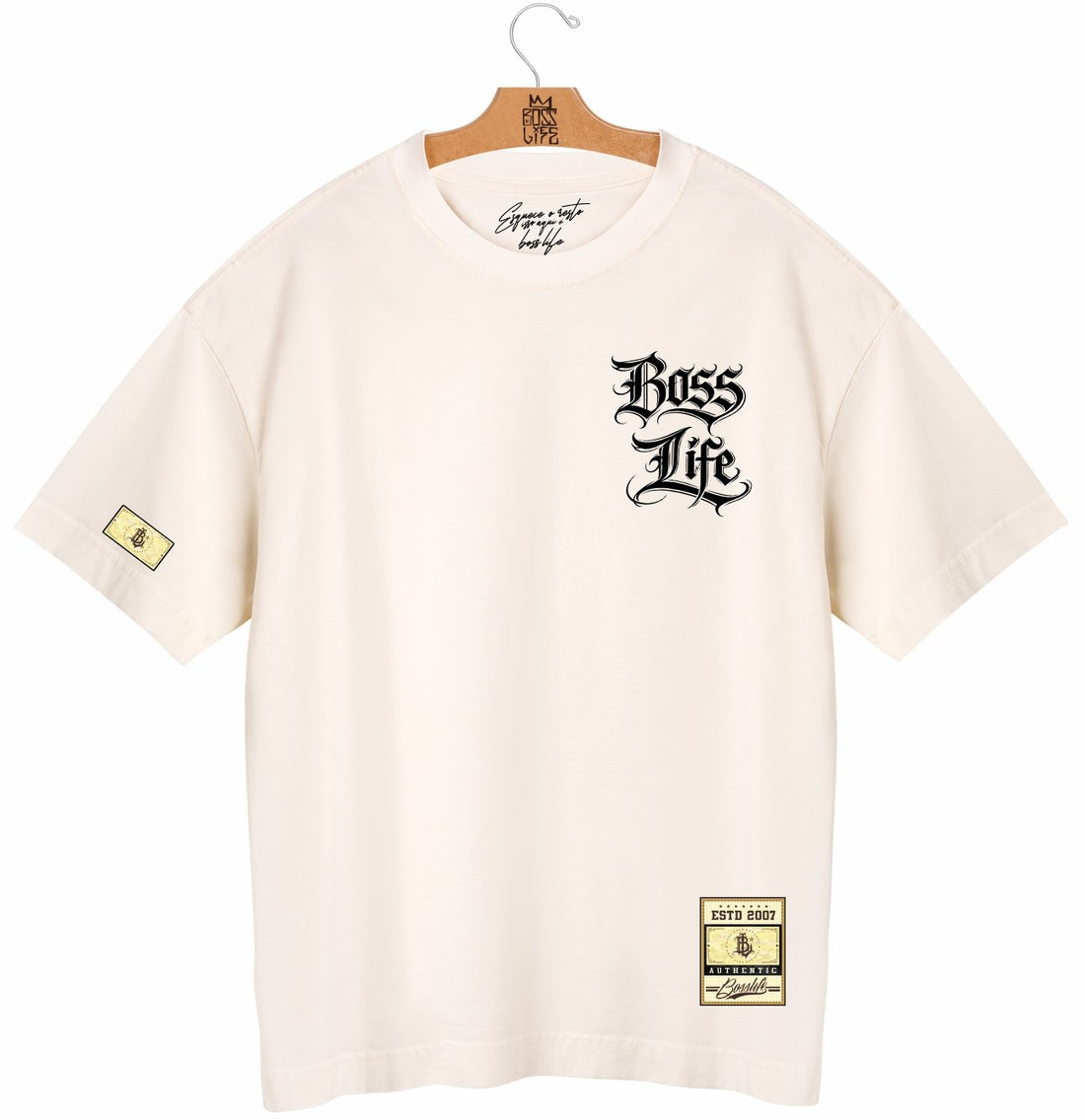 Camiseta Oversized  Boss Life Signature Core 2 Frente e Costas