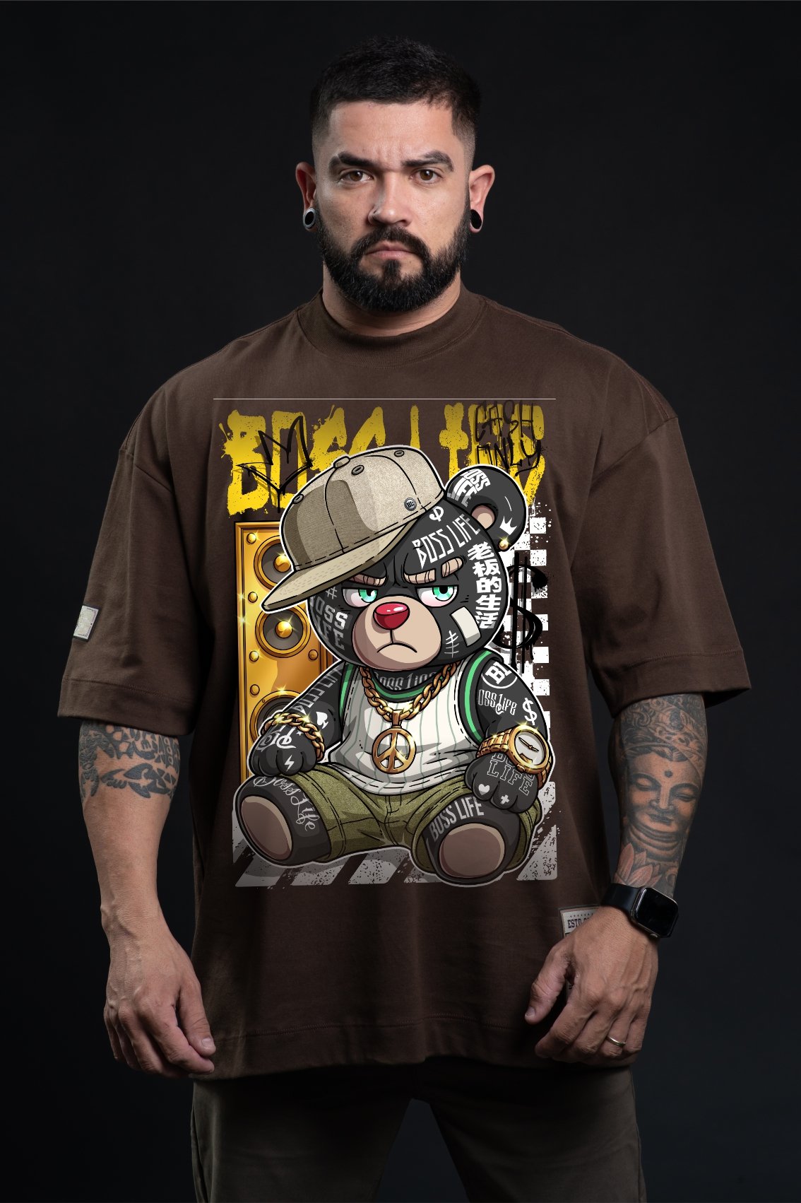 Camiseta Oversized Boss Life Rap Bear