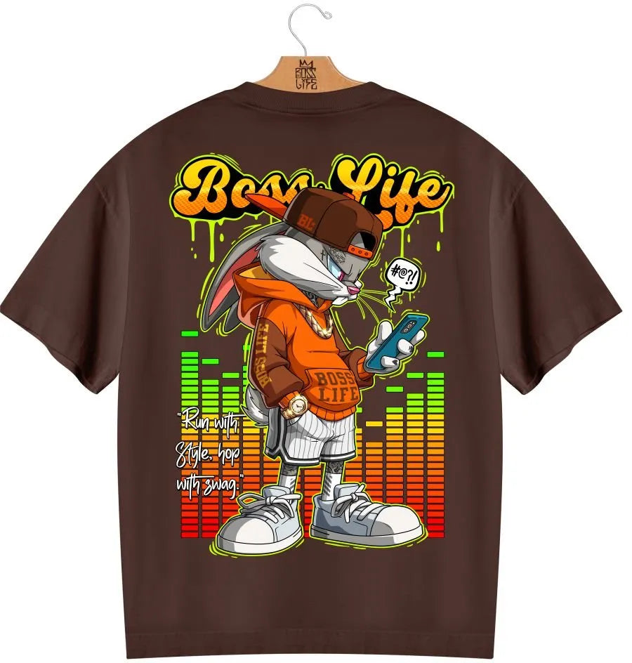 Camiseta Oversized Boss Life Bunny 3 Frente e Costas