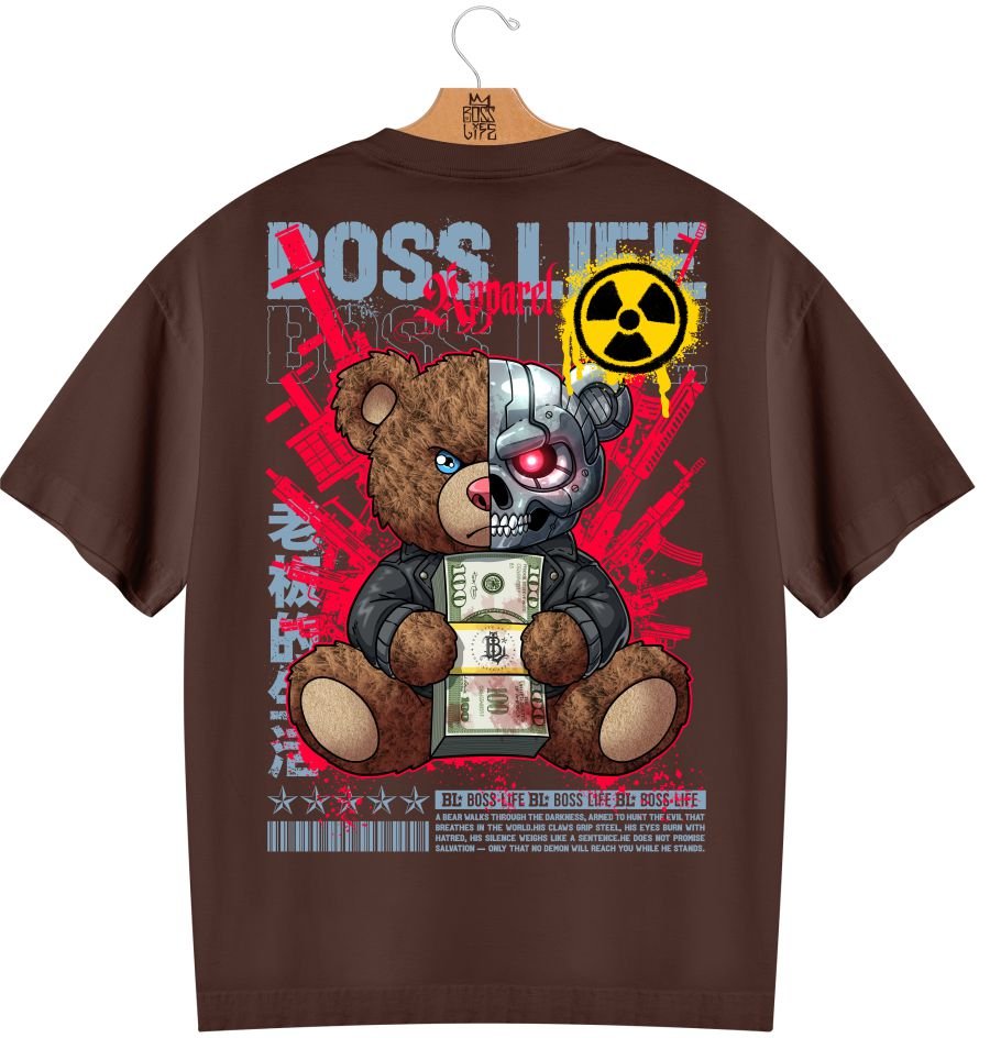 Camiseta Oversized Boss Life Teddy Cyber 3 Frente e Costas