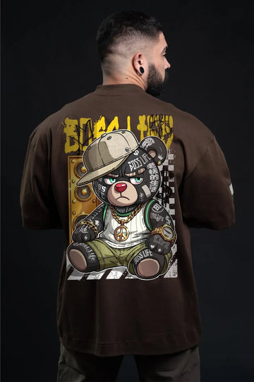 Camiseta Oversized Boss Life Rap Bear Frente e Costas