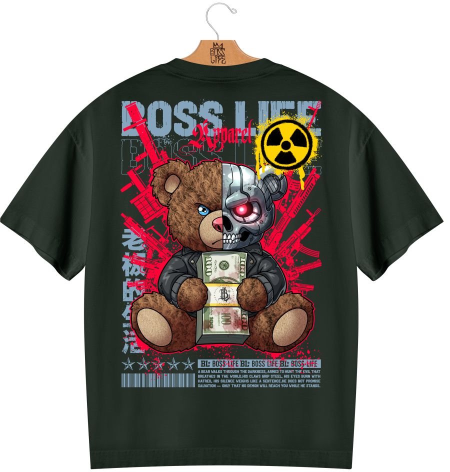 Camiseta Oversized Boss Life Teddy Cyber 3 Frente e Costas