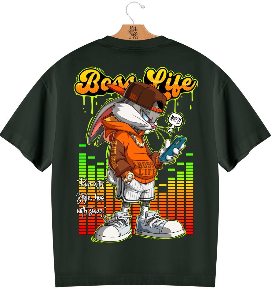 Camiseta Oversized Boss Life Bunny 3 Frente e Costas