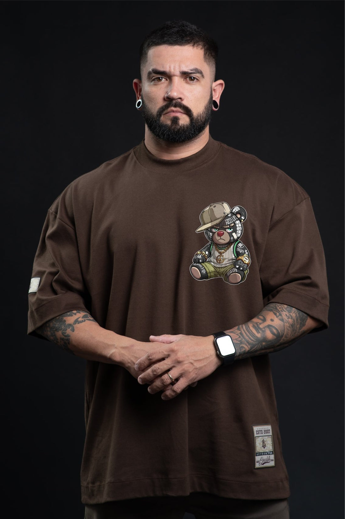 Camiseta Oversized Boss Life Rap Bear Frente e Costas