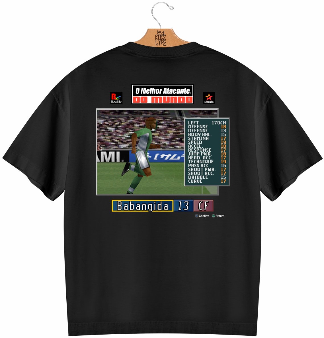 Camiseta Oversized Legends Card Babangida Frente e Costas