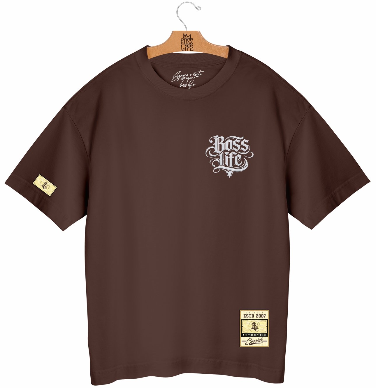 Camiseta Oversized  Boss Life Signature Bold 3 Frente e Costas