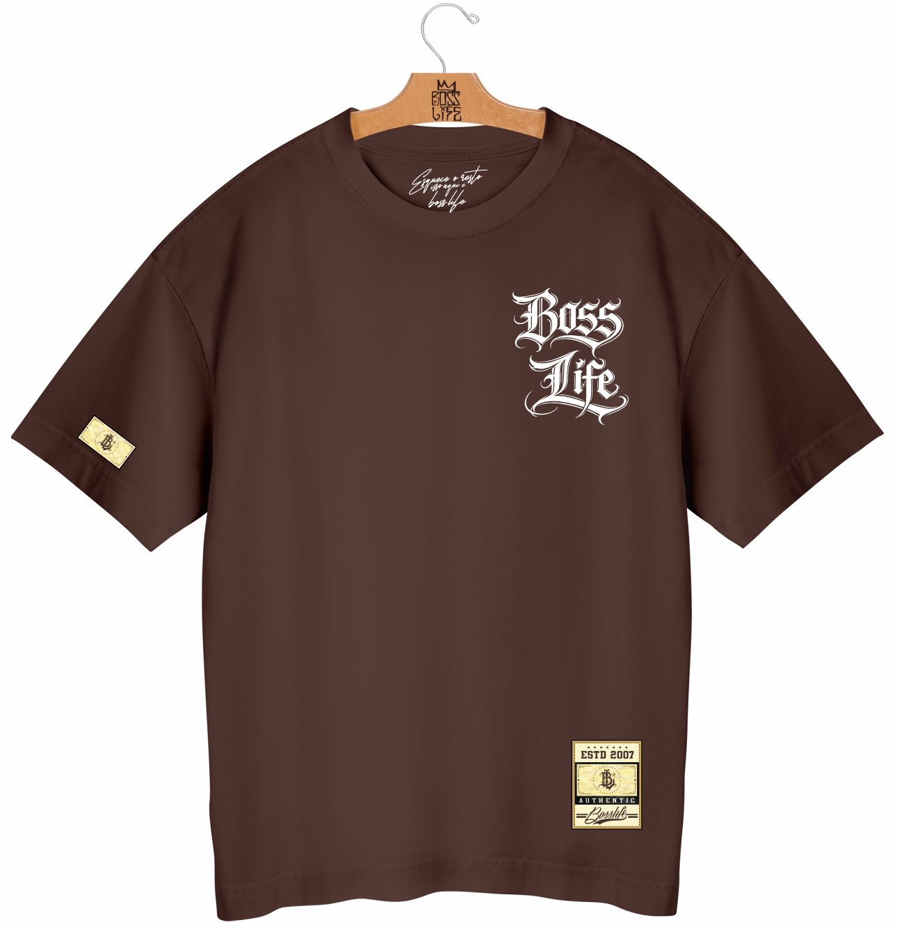 Camiseta Oversized  Boss Life Signature Core 2 Frente e Costas