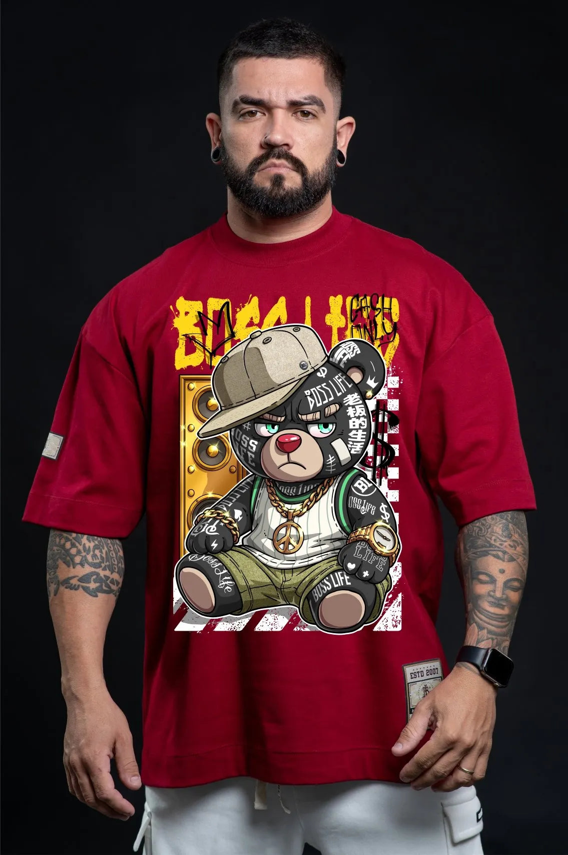 Camiseta Oversized Boss Life Rap Bear