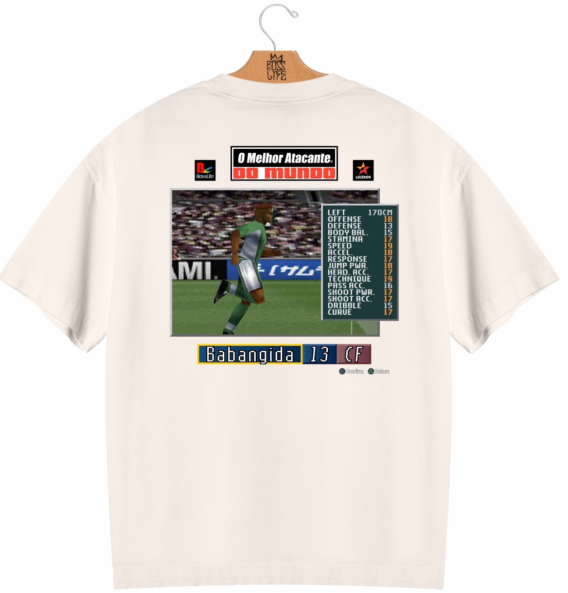 Camiseta Oversized Legends Card Babangida Frente e Costas