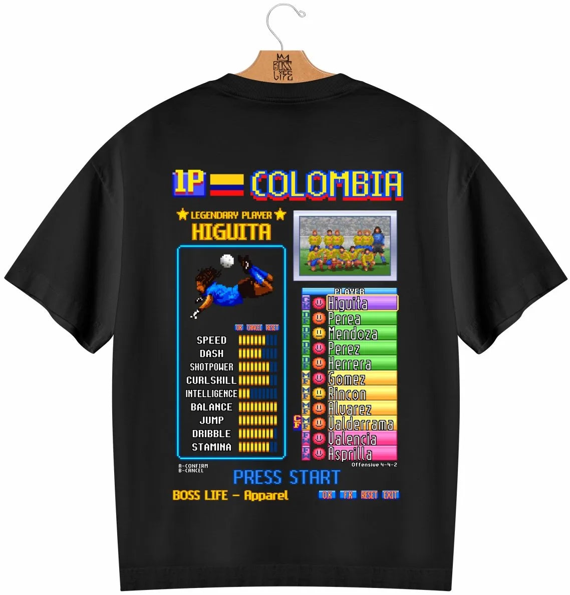 Camiseta Oversized Legends Card Higuita Frente e Costas