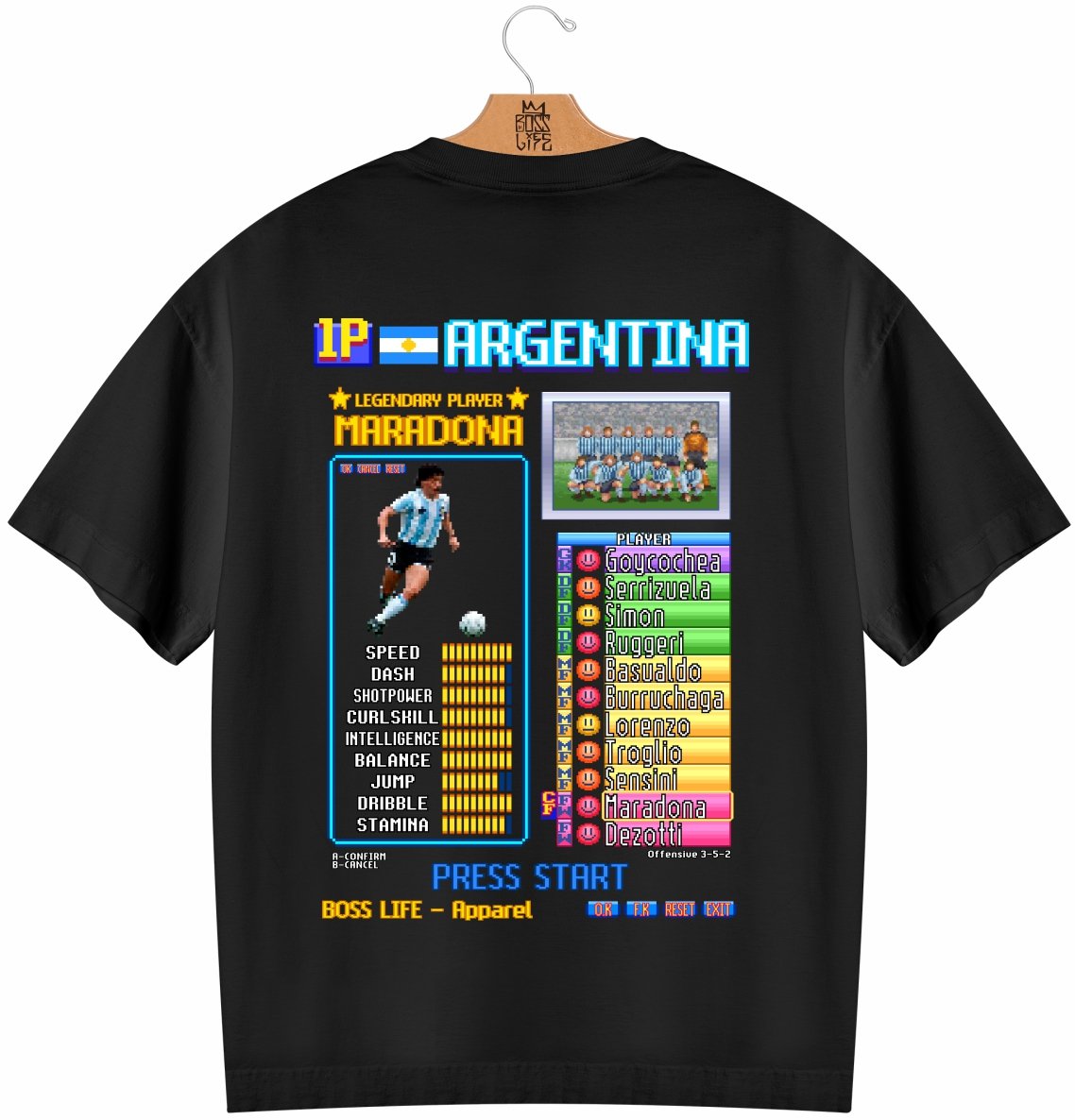 Camiseta Oversized Legends Card El Diez Frente e Costas