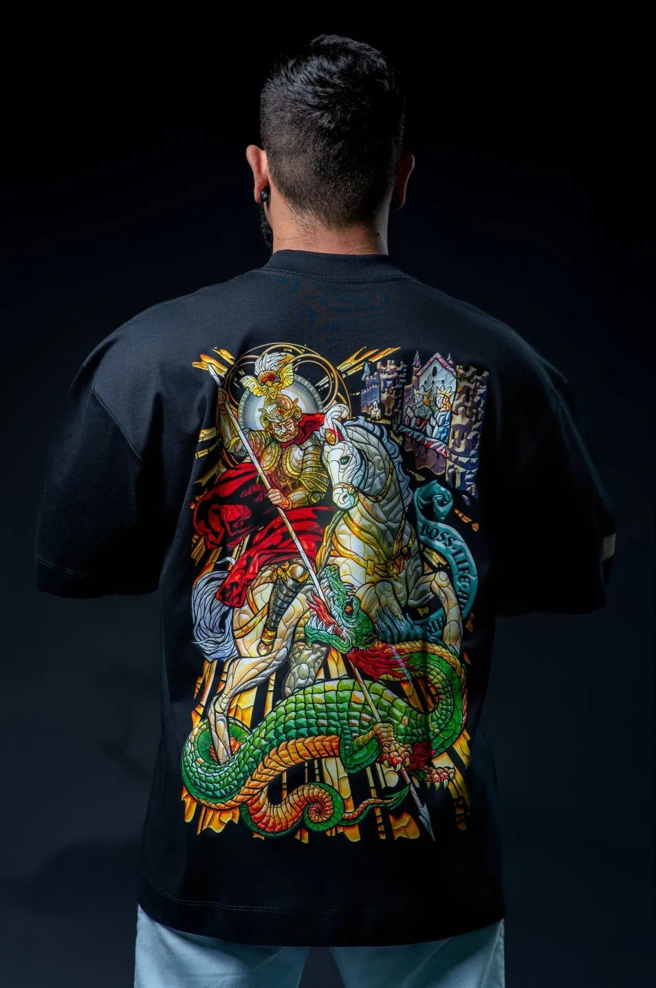 Camiseta Oversized São Jorge Bl Faith Frente e Costas – Boss Life