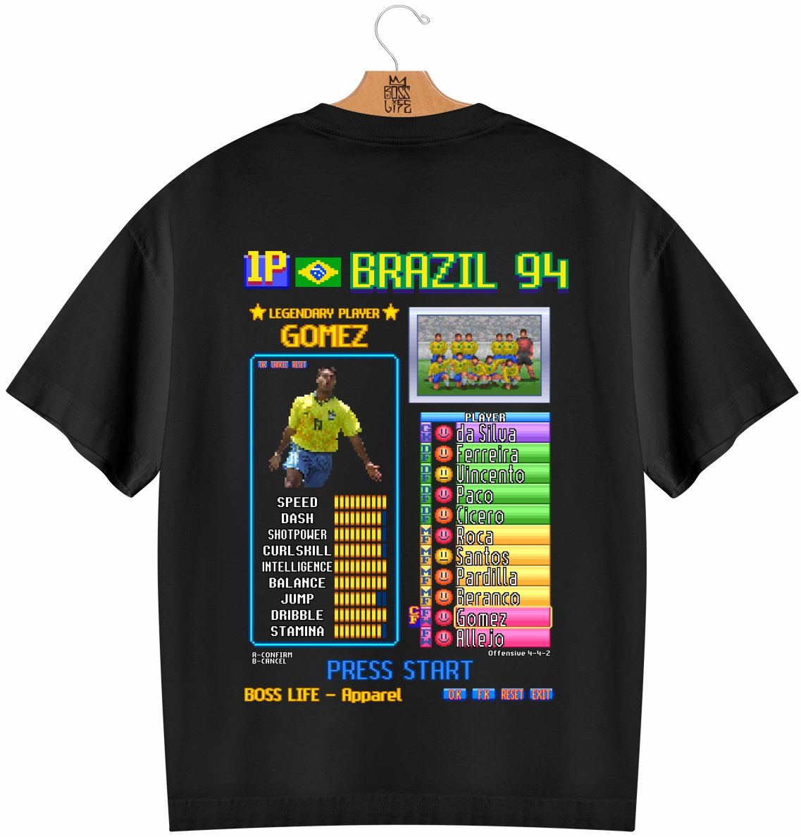 Camiseta Oversized Legends Card Gomez Frente e Costas