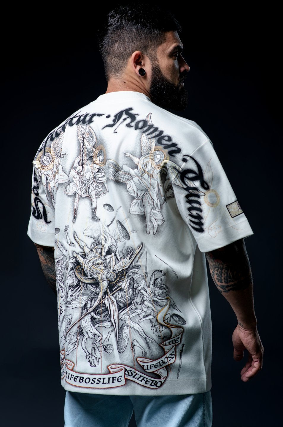 Camiseta Oversized Arcanjos Bl Faith Frente e Costas