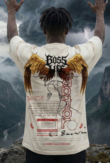 Camiseta Oversized Archaeopteryx Boss Life (Frente e Costas)