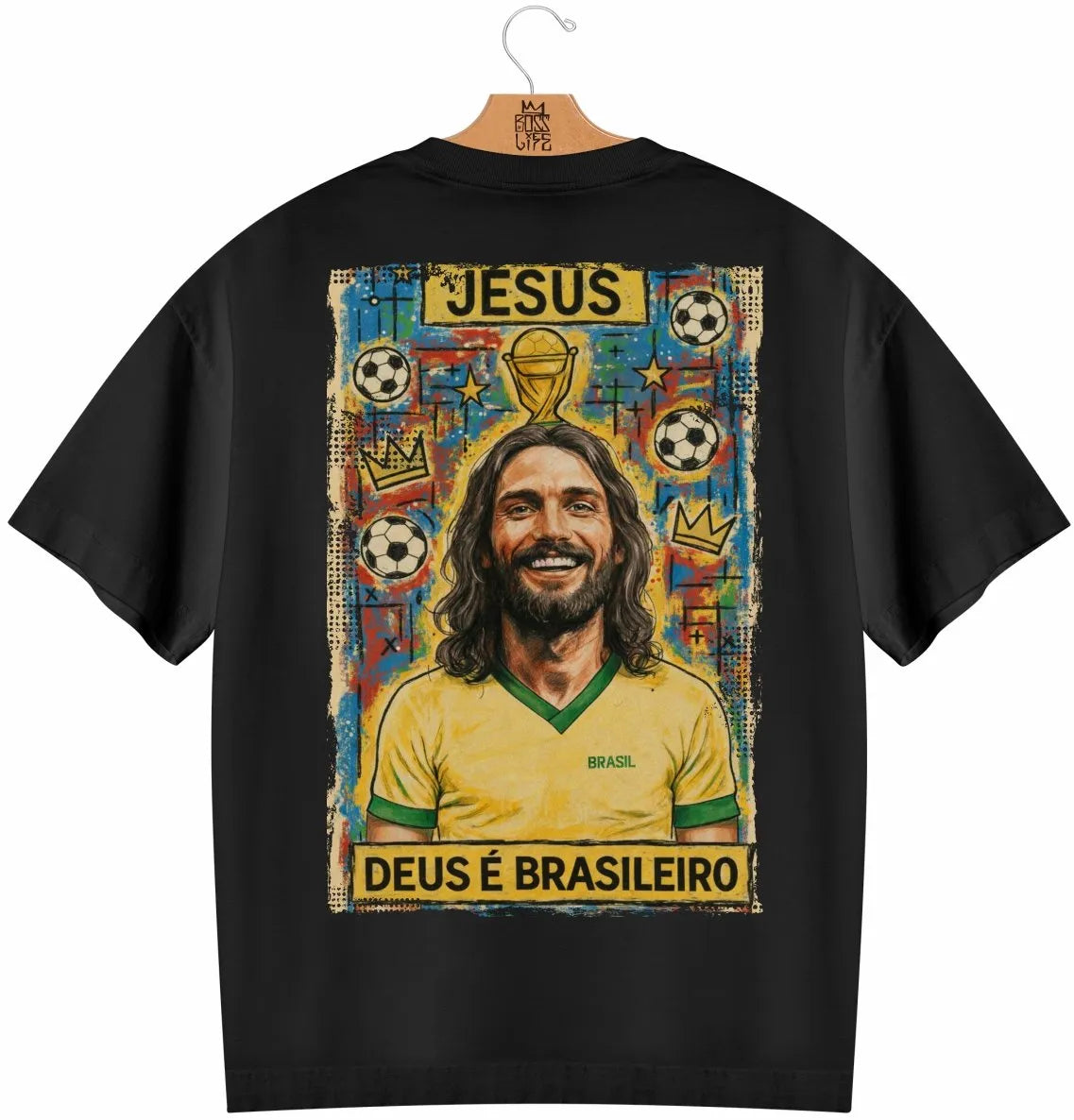 Camiseta Oversized Legends Deus é Brasileiro Frente e Costas