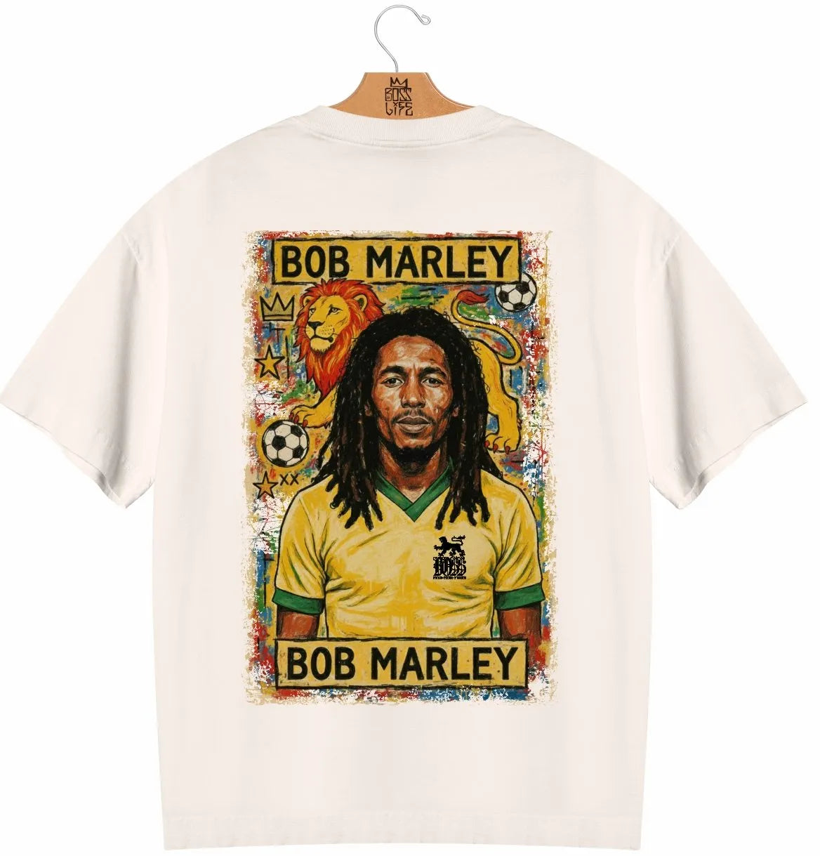 Camiseta Oversized Legends Bob Lion Frente e Costas