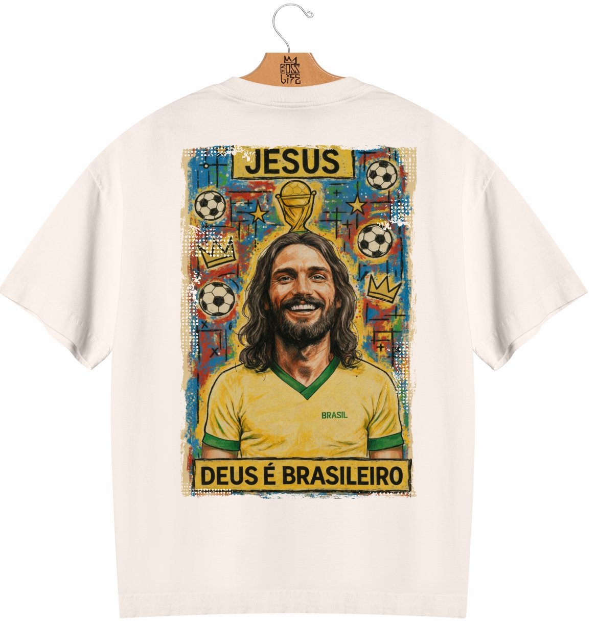 Camiseta Oversized Legends Deus é Brasileiro Frente e Costas