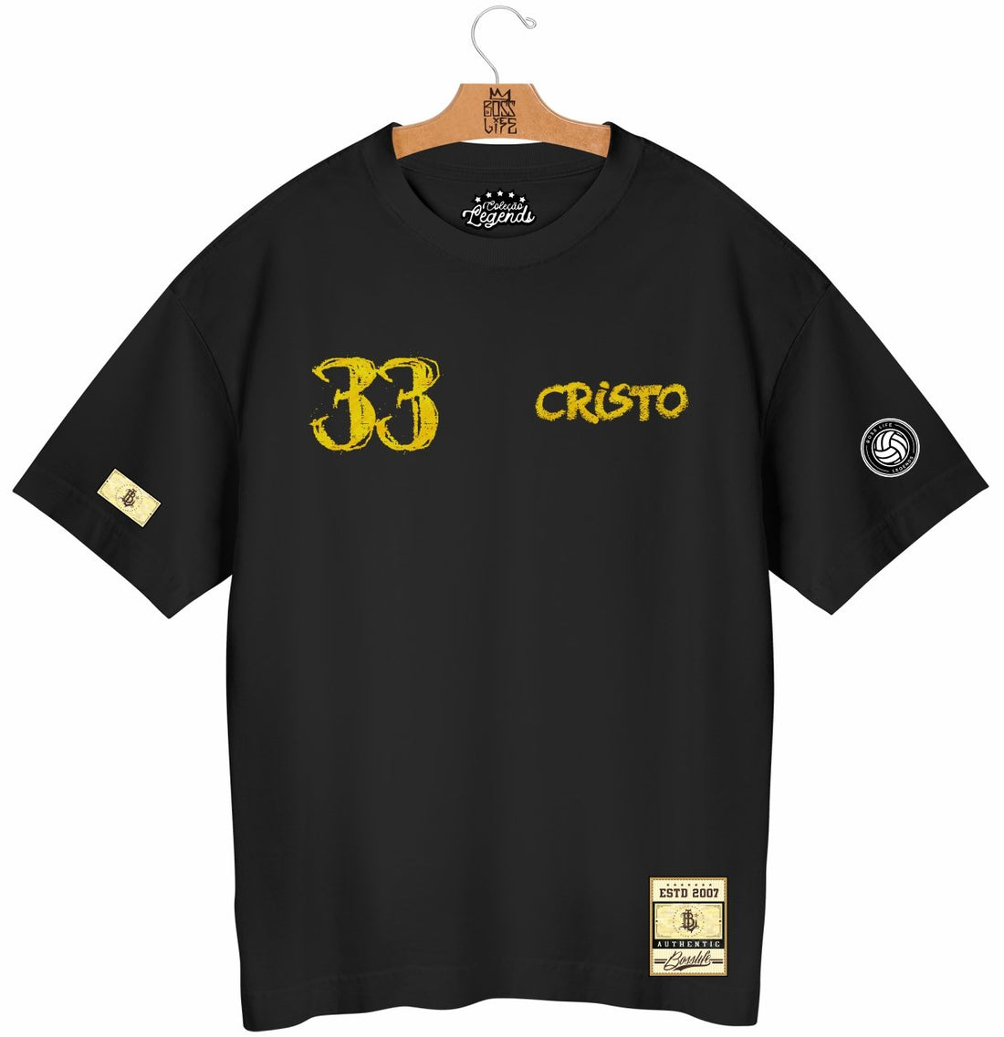 Camiseta Oversized Legends Deus é Brasileiro 33 Frente e Costas
