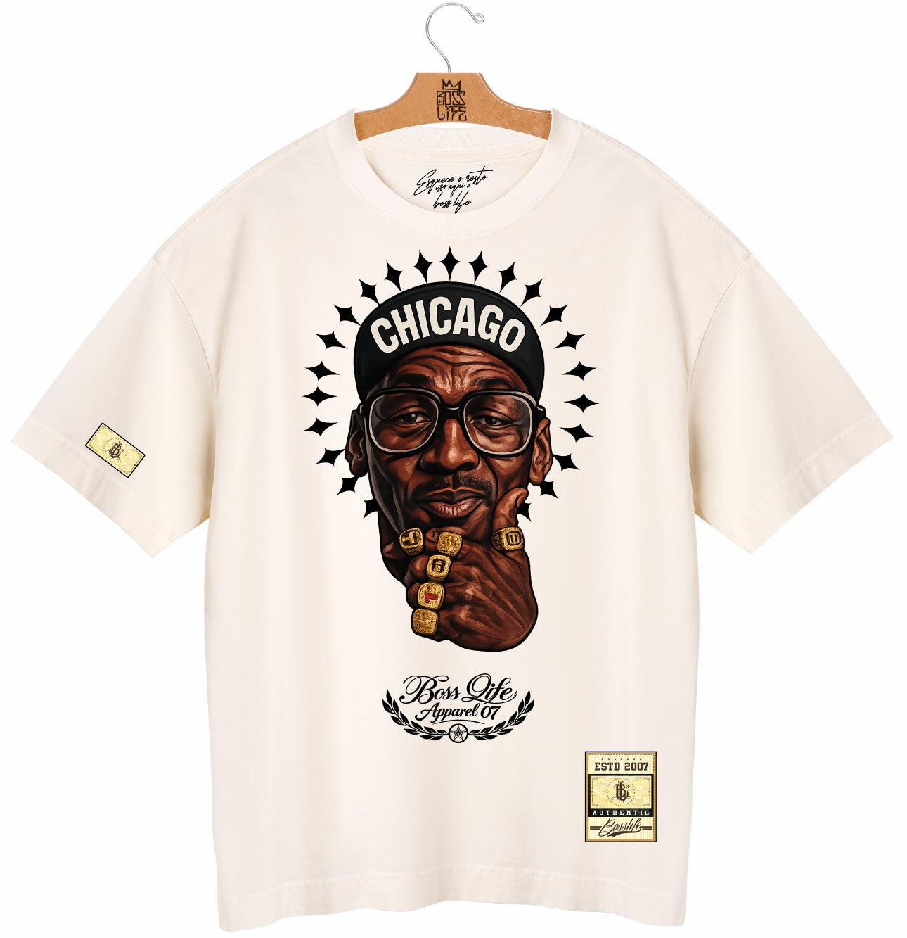 Camiseta Oversized Chicago Boss Life Basket - Off White Frente