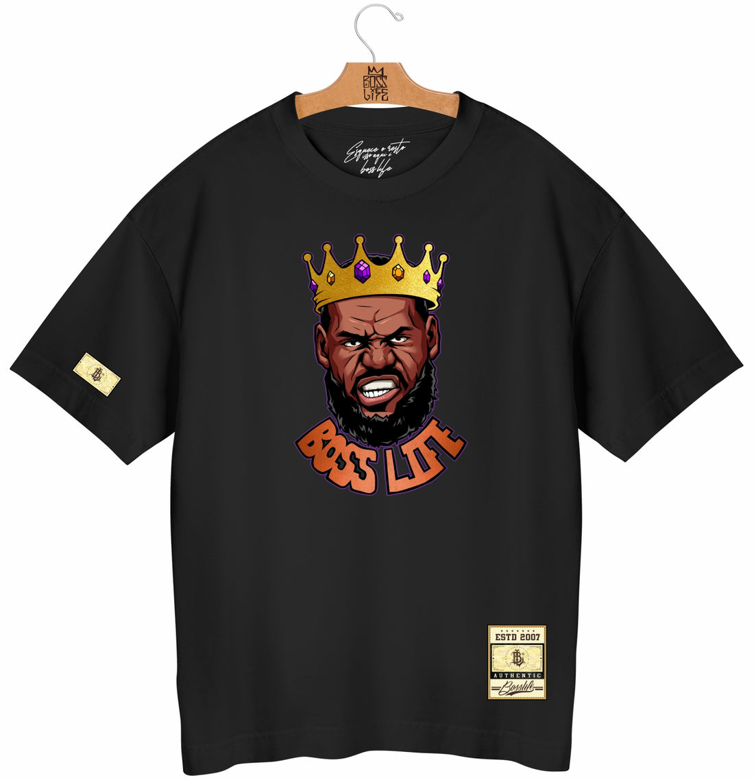 Camiseta Oversized King Boss Life Basket - Preto Frente Coroa