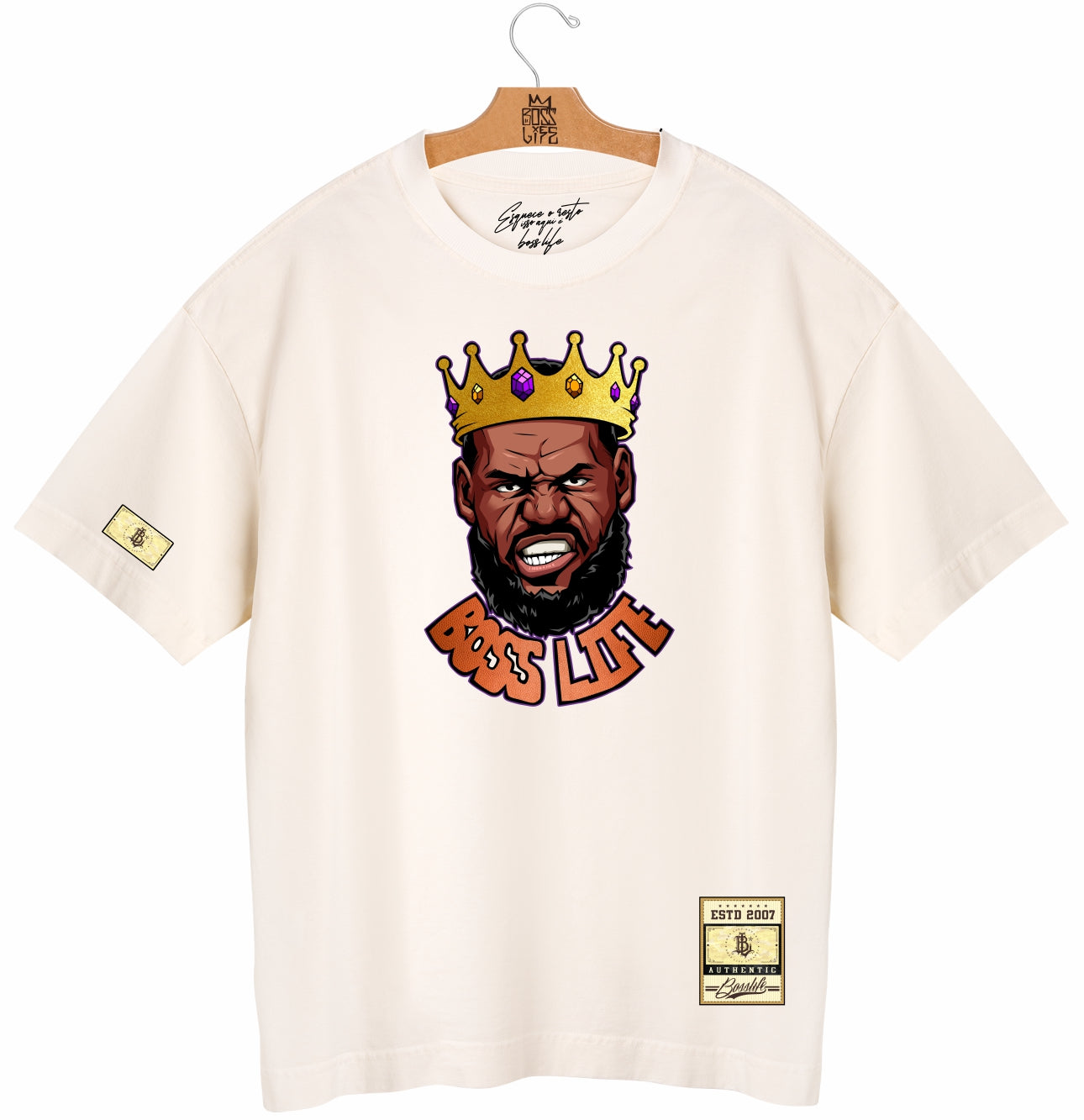 Camiseta Oversized King Boss Life Basket - Off White Frente Coroa